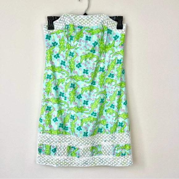 Lilly Pulitzer Bowen Alligator Print Lace Strapless Mini Dress - Picture 1 of 7